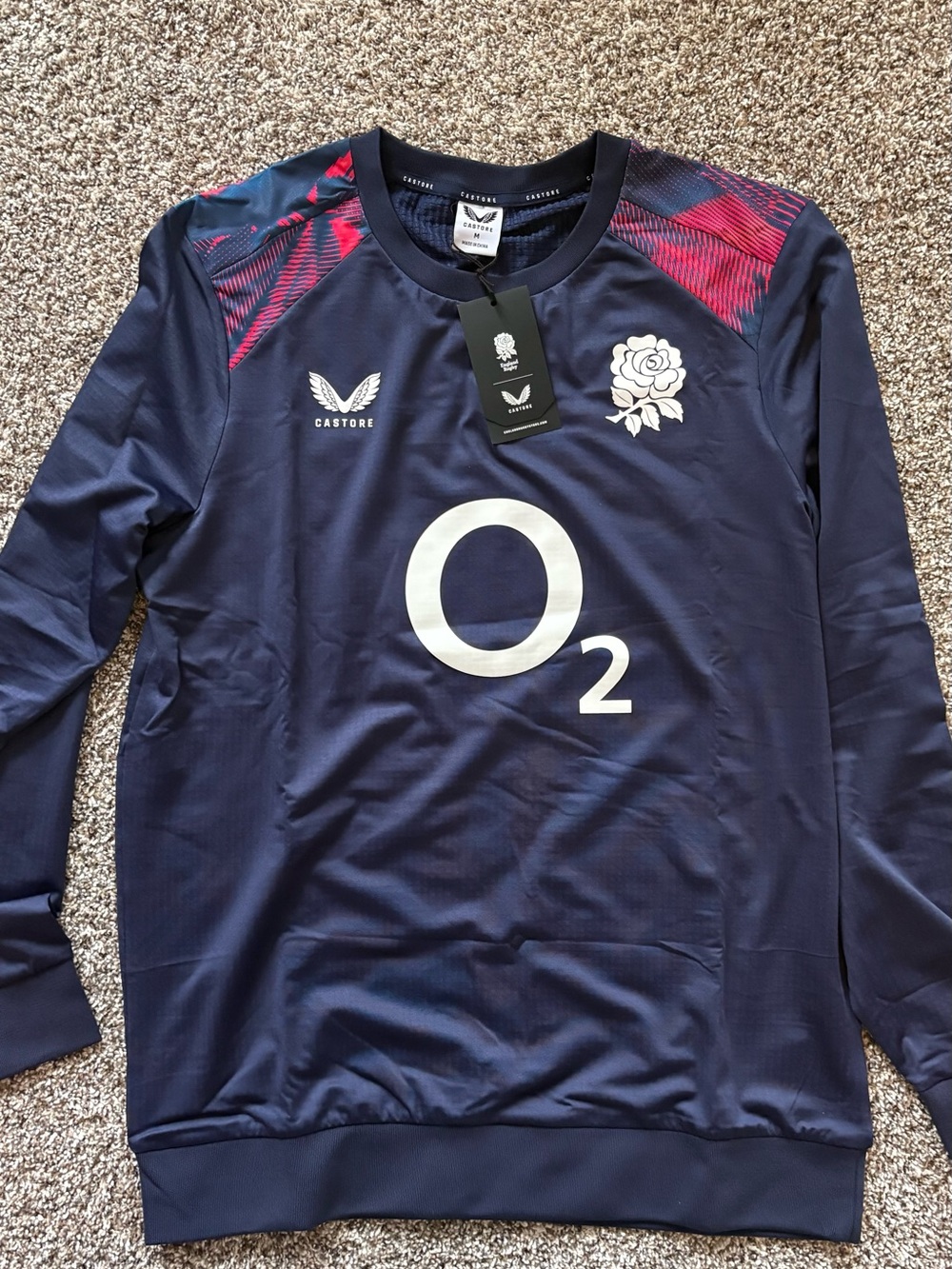 Castore Men's Navy Long-Sleeve Rugby Training Sweatshirt with England Rose
